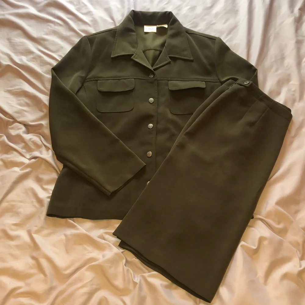 Women's Olive Green Blazer & Skirt Set